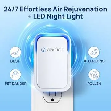 Clarifion - Air Ionizers for Home (1 Pack), Negative Ion Filtration System, Quiet Air Freshener for Bedroom, Office, Kitchen, Portable Air Filter Odor, Smoke Dust, Pets, Eliminator, Mini Air Cleaner