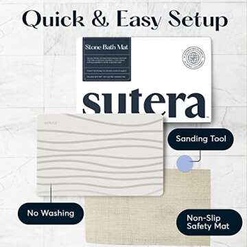 SUTERA Bath Stone Mat (23.5 x 15) - Natural Diatomaceous Bath Mat - Ultra Absorbent and Quick Drying - Anti-Slip Bathroom Floor Mat - Eco-Friendly and Sustainable Bathroom Solution (Stone White)