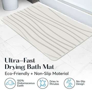 SUTERA Bath Stone Mat (23.5 x 15) - Natural Diatomaceous Bath Mat - Ultra Absorbent and Quick Drying - Anti-Slip Bathroom Floor Mat - Eco-Friendly and Sustainable Bathroom Solution (Stone White)