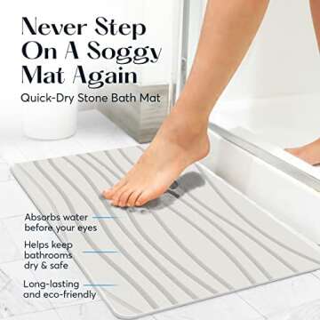 SUTERA Bath Stone Mat (23.5 x 15) - Natural Diatomaceous Bath Mat - Ultra Absorbent and Quick Drying - Anti-Slip Bathroom Floor Mat - Eco-Friendly and Sustainable Bathroom Solution (Stone White)
