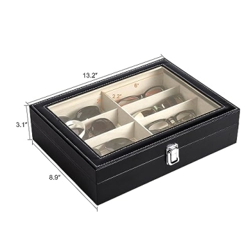 CO-Z Leather Multi Sunglasses Organizer for Women Men, Eyeglasses Eyewear Display Case with 8 Slots, Jewelry Watch Organizer, Sunglasses Jewelry Collection Case, Sunglass Glasses Storage Holder Box