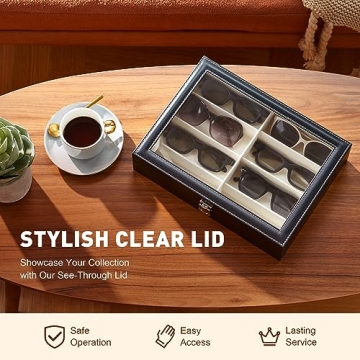 CO-Z Leather Multi Sunglasses Organizer for Women Men, Eyeglasses Eyewear Display Case with 8 Slots, Jewelry Watch Organizer, Sunglasses Jewelry Collection Case, Sunglass Glasses Storage Holder Box
