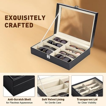 CO-Z Leather Multi Sunglasses Organizer for Women Men, Eyeglasses Eyewear Display Case with 8 Slots, Jewelry Watch Organizer, Sunglasses Jewelry Collection Case, Sunglass Glasses Storage Holder Box