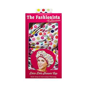 Reusable Shower Cap & Bath Cap & Lined, Oversized Waterproof Shower Caps Large Designed for all Hair Lengths with PEVA Lining & Elastic Band Stretch Hem Hair Hat - Fashionista Deco Dots