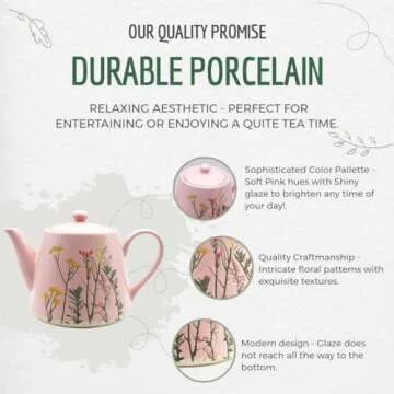 Cookspire Porcelain Tea Set - Modern Pink Tea pot (28.7 fl oz) and 2 Tea Cups with Saucers (9.2 fl oz) with Floral Design, Quality Craftsmanship for Tea Time, Ideal Tea Gift Set