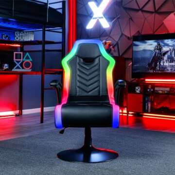 X Rocker Prism RGB LED Lounging Video Gaming Pedestal Chair with Armrests, Wireless Bluetooth Audio, Foldable, Vegan Leather, Amazon Exclusive, Black