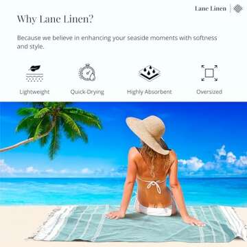 LANE LINEN Turkish Beach Towels, 2 Pack Extra Large Beach Towel, Pre-Washed for Soft Feel, Oversized Sand Free Quick-Dry Pool Towel, Beach Towels for Adults, 39"x71" - Baltic