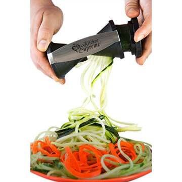 Zucchini Spaghetti Maker Complete Bundle - Best Spiraler Spiralizer with Peeler & Brush - Noddle Zoodler to Spiral Julienne & Fettuccine Pasta Hand Slicer - Low Carb/Keto/Paleo/Gluten Free CookBook