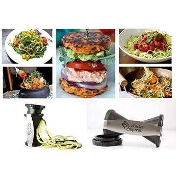 Zucchini Spaghetti Maker Complete Bundle - Best Spiraler Spiralizer with Peeler & Brush - Noddle Zoodler to Spiral Julienne & Fettuccine Pasta Hand Slicer - Low Carb/Keto/Paleo/Gluten Free CookBook