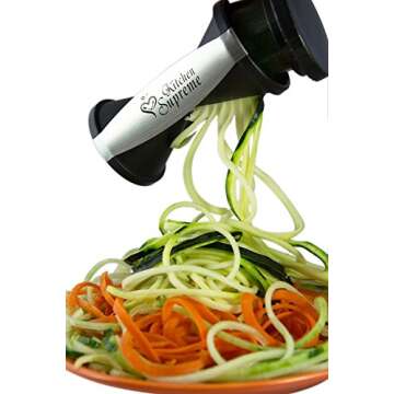 Zucchini Spaghetti Maker Complete Bundle - Best Spiraler Spiralizer with Peeler & Brush - Noddle Zoodler to Spiral Julienne & Fettuccine Pasta Hand Slicer - Low Carb/Keto/Paleo/Gluten Free CookBook
