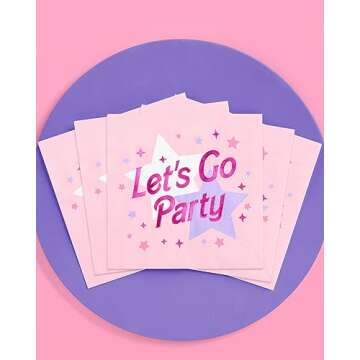 xo, Fetti Let's Go Party Pink Napkins - 3-ply, 25 pcs | Pink Bachelorette Party Decorations, Happy B...