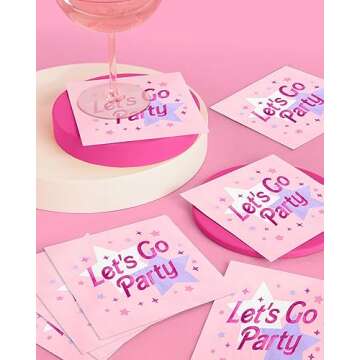 xo, Fetti Let's Go Party Pink Napkins - 3-ply, 25 pcs | Pink Bachelorette Party Decorations, Happy Birthday Party Supplies, Baby Shower Tableware, Cool Cocktail Napkins