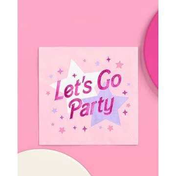 xo, Fetti Let's Go Party Pink Napkins - 3-ply, 25 pcs | Pink Bachelorette Party Decorations, Happy Birthday Party Supplies, Baby Shower Tableware, Cool Cocktail Napkins
