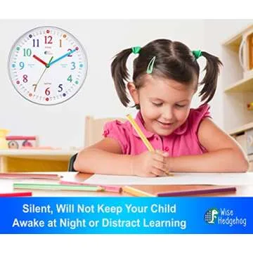 WISE HEDGEHOG Learning Clock for Kids, Silent Non Ticking, Telling Time Teaching Clock, Kids Room Wa...