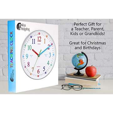 WISE HEDGEHOG Learning Clock for Kids, Silent Non Ticking, Telling Time Teaching Clock, Kids Room Wall Decor for Bedrooms, Analog Kids Clock for Teaching Time, Kids Learn to Tell Time Easily