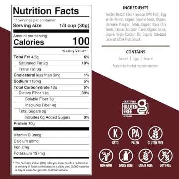 Julian Bakery® ProGranola® Cereal | Chocolate | 10g Protein | Paleo | 2 Net Carbs | Gluten-Free | Grain-Free | 17 Servings