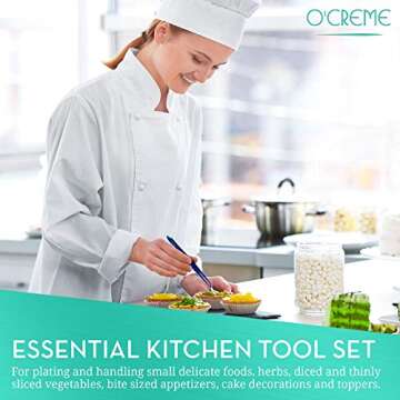 O'Creme Blue Stainless Steel Precision Kitchen Culinary Fine-Tip Tweezer Tongs, 1 Curved and 1 Straight