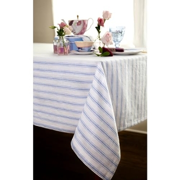 Elegant Pure Linen Tablecloth - Capri Ticking Stripe
