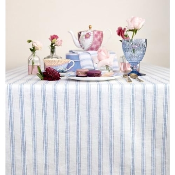 Elegant Pure Linen Tablecloth - Capri Ticking Stripe