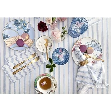 Elegant Pure Linen Tablecloth - Capri Ticking Stripe