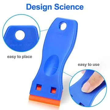 4 Pcs Plastic Razor Blade Scraper and 100 Pcs Blades, Remove Label Decal Tool， Forwithout Scratches Plastic Razor Blade Scraper, Adhesive Remover for Stickers, Gaskets and Paints on Window Car Glass