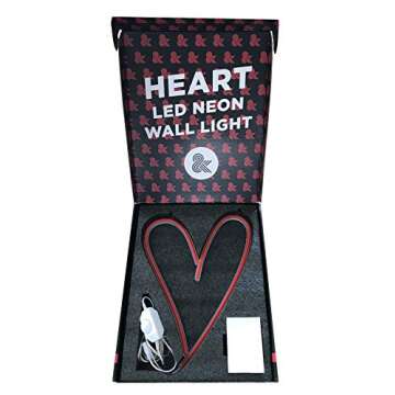 Amped & Co Heart LED Neon Light, Wall Hanging Room Decor, Red, 13.8 x 10.25 inches, Clear Cord With OnOff Switch, Home Decor LED Neon Signs For Unique Rooms