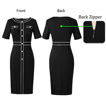 VFSHOW Elegant Black Button Sheath Dress for Women