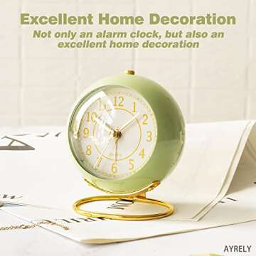 AYRELY® Battery Operated Desk Alarm Clock with Light,Silent No Ticking,Small Table Clock for Bedside/Bedroom/Living Room/Office/Travel/Kids/Room Decor Aesthetic Vintage (Green)