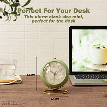 AYRELY® Battery Operated Desk Alarm Clock with Light,Silent No Ticking,Small Table Clock for Bedside/Bedroom/Living Room/Office/Travel/Kids/Room Decor Aesthetic Vintage (Green)