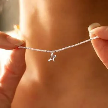 TITUTHIA Initial Necklaces for Women Trendy, Dainty Sterling Silver Letter Necklace Cute Pendant Choker Name Necklace Personalized Costume Monogram Simple Silver Jewelry Necklace for Women Gifts