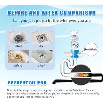 Foam Drain Cleaner – Hair Clog Remover for Kitchen, Sink, Tub & Bathroom Drains, Powerful Foaming Action, Fast Drain Unclogging, (2-Pack) HERIOS