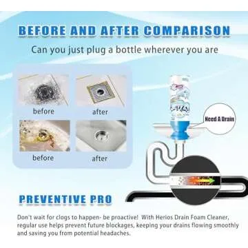 Foam Drain Cleaner – Hair Clog Remover for Kitchen, Sink, Tub & Bathroom Drains, Powerful Foaming Action, Fast Drain Unclogging, (2-Pack) HERIOS