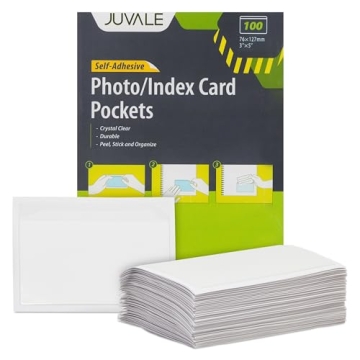 Juvale 100 Pack Clear Self-Adhesive Pocket Label Holders for Index Cards 3x5, Bulk Top Load Plastic ...