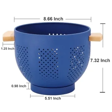 Durable Metal Colander with Wood Handle for All Kitchens