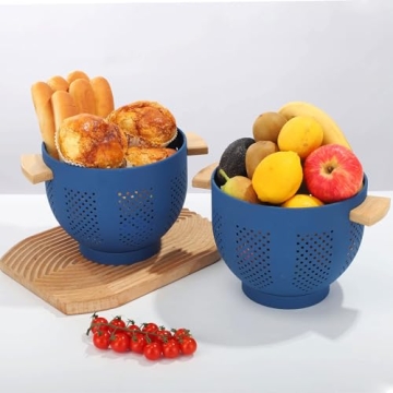 Durable Metal Colander with Wood Handle for All Kitchens