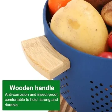 Durable Metal Colander with Wood Handle for All Kitchens