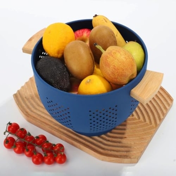Durable Metal Colander with Wood Handle for All Kitchens