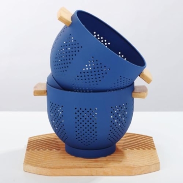 Durable Metal Colander with Wood Handle for All Kitchens