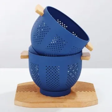 Durable Metal Colander with Wood Handle for All Kitchens