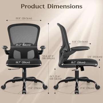 FelixKing Office Desk Chairs, Ergonomic PC Desk Chair with Wheels, Adjustable Lumbar Support and Height, Swivel Computer Chair with Flip-up Armrests, Ergo Mesh Backrest for Working (Black)