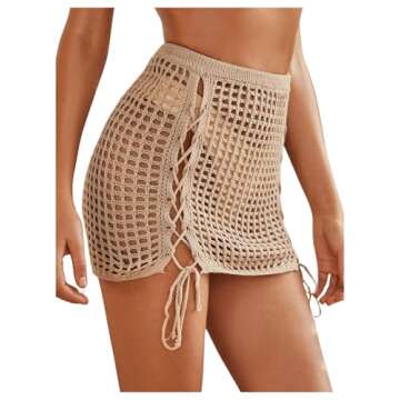 MakeMeChic Women's Crochet Cover Up Skirt Tassel Knit Mini Beach Cover Up