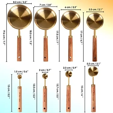 PrettyFine 8 Piece Gold Measuring Cups Set with Wooden Handles
