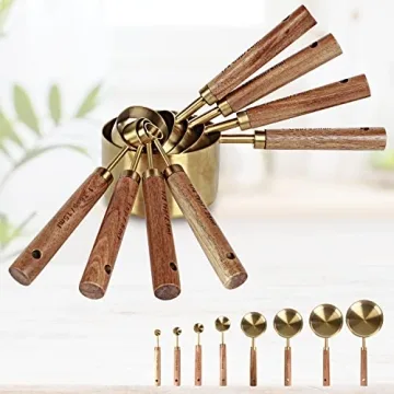 PrettyFine 8 Piece Gold Measuring Cups Set with Wooden Handles