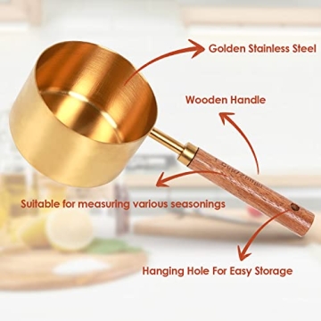 PrettyFine 8 Piece Gold Measuring Cups Set with Wooden Handles
