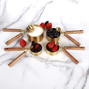 PrettyFine 8 Piece Gold Measuring Cups Set with Wooden Handles
