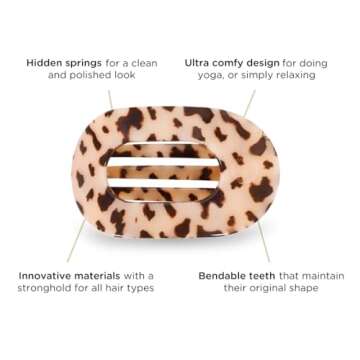TELETIES - Small Flat Round Clip - Strong Grip, Bendable Teeth, Comfortable Curved Design - For Lying Down, Yoga, Driving & More - Ideal for Thin-Medium Hair - For All Hair Textures - Blonde Tortoise