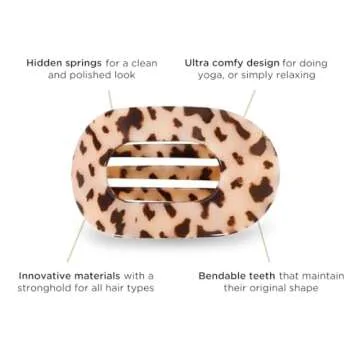 TELETIES - Small Flat Round Clip - Strong Grip, Bendable Teeth, Comfortable Curved Design - For Lying Down, Yoga, Driving & More - Ideal for Thin-Medium Hair - For All Hair Textures - Blonde Tortoise