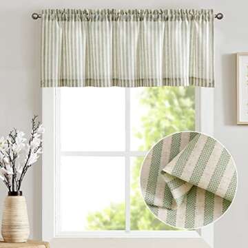 jinchan Valance Curtain Linen Textured Striped Window Curtain for Living Room Light Filtering Tickin...