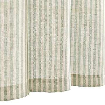 jinchan Valance Curtain Linen Textured Striped Window Curtain for Living Room Light Filtering Ticking Stripe Farmhouse Valance for Kitchen Rod Pocket 1 Panel 16 Inch Sage Green on Beige 1 Panel