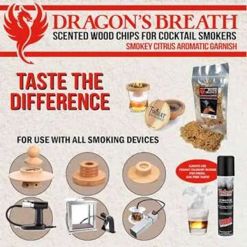 Foghat Smoking Wood Chips Cocktail Smoker, Dragons Breath Orange Flavor Natural Wood Shavings Smoked Cocktails Oak, Fathers Day Gift for Husband Smoke Gun Cocktails Drinks Food Whiskey Making Kit -